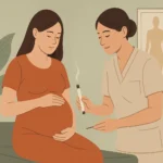 Illustration af TCM-behandling mod kvalme og opkast under graviditet med akupunktur og moxa på Frederiksberg