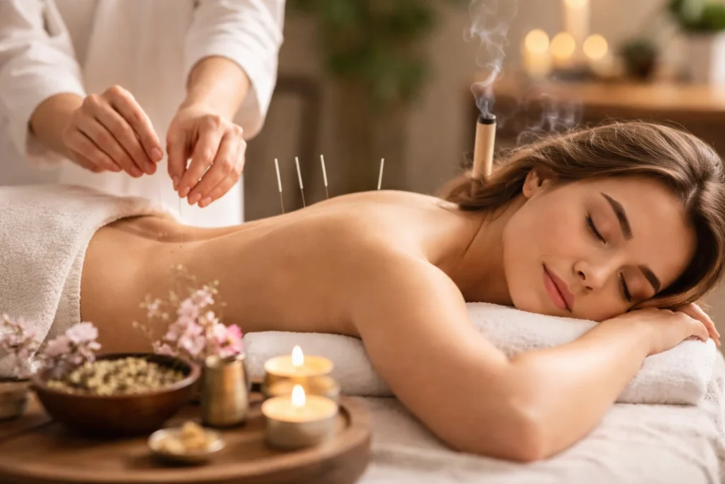 Akupunkturbehandling mod lændesmerter relateret til menstruation på klinik i Frederiksberg