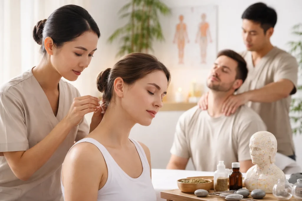 Akupunktur og kinesisk massage behandling mod nakkesmerter i klinik på Frederiksberg