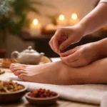 Woman experiencing cold constitution symptoms holding a warm cup, illustrating circulation weakness treated by acupuncture at a Frederiksberg acupuncture clinic