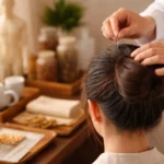 Hvad føles hovedpine fra qi mangel og blodmangel – kvinde med smerter i hovedet før akupunktur behandling