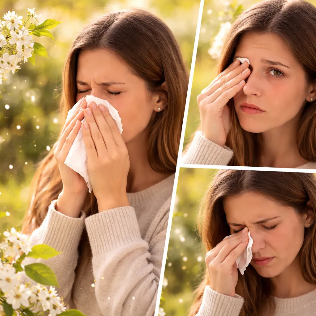 Symptomer på høfeber kvinde med tilstoppet næse og øjenirritation