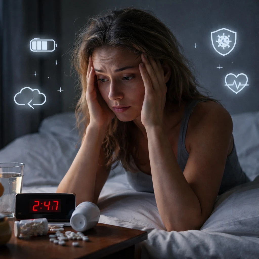 Chronic insomnia symptoms including fatigue stress and poor sleep health treated with traditional Chinese medicine acupuncture