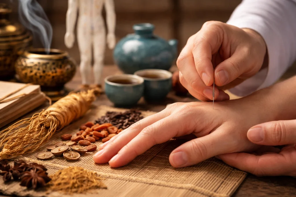 Person suffering from lower back pain while standing, illustrating common spinal discomfort that can be treated with acupuncture and Traditional Chinese Medicine