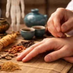 Person suffering from lower back pain while standing, illustrating common spinal discomfort that can be treated with acupuncture and Traditional Chinese Medicine