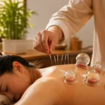 Person med symptomer på fugt i kroppen såsom træthed, oppustethed og tunghed illustreret visuelt