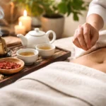 Kvinde med nedsat appetit sidder foran mad uden lyst til at spise i hjemmemiljø