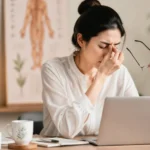 Øjentræthed infographic med akupunktur, moxibustion og massage løsninger – TCM behandling Frederiksberg