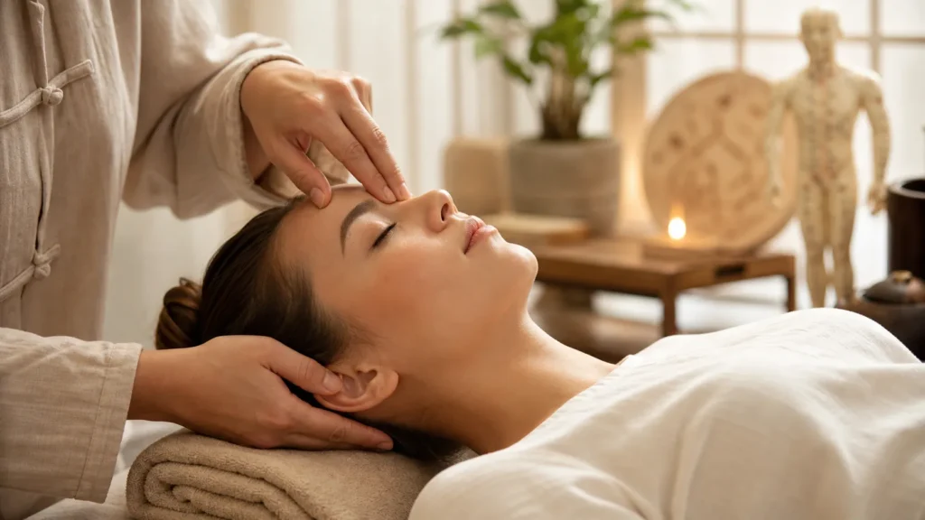 Akupressur massage behandling i klinik på Frederiksberg med fokus på afslapning og TCM praksis
