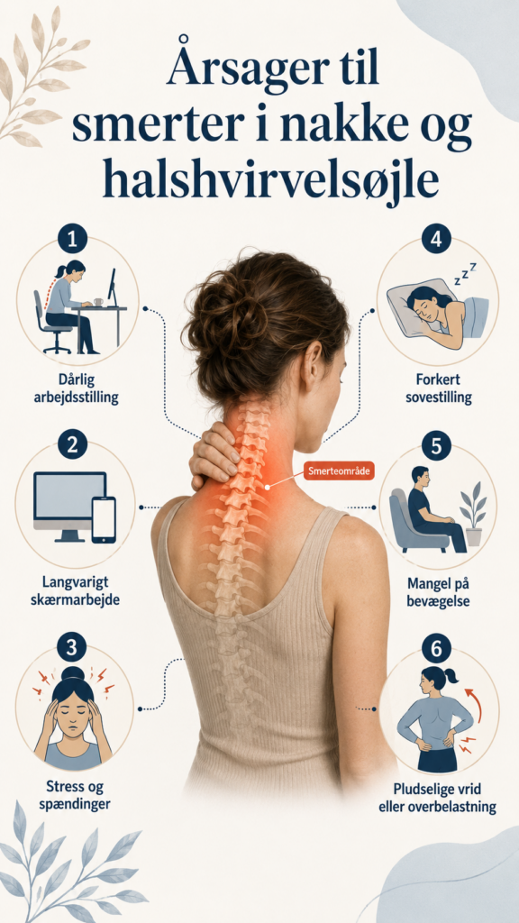 Danish infographic om nakkesmerter og cervikal smerte med TCM behandlingsperspektiv