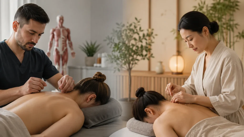 Dry needling and acupuncture treatment for neck and back pain at a clinic in Frederiksberg Copenhagen
