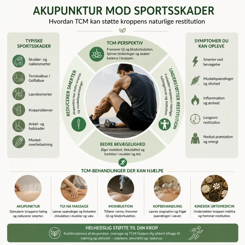 TCM og akupunktur behandling af sportsskader, tennisalbue og muskelsmerter på Frederiksberg