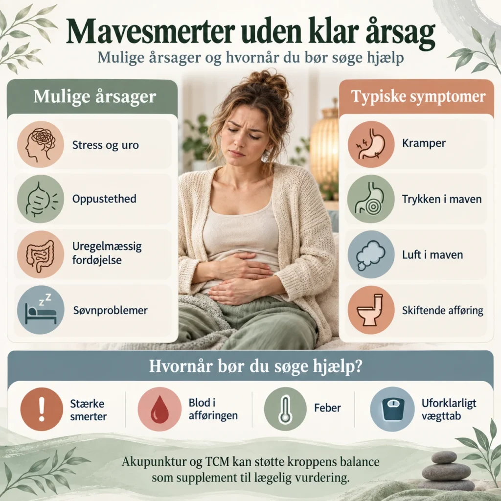 Infografik om mavesmerter, fordøjelse og TCM behandling