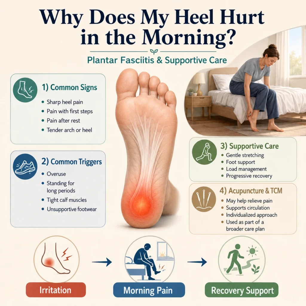Plantar fasciitis and heel pain acupuncture treatment infographic Frederiksberg Copenhagen